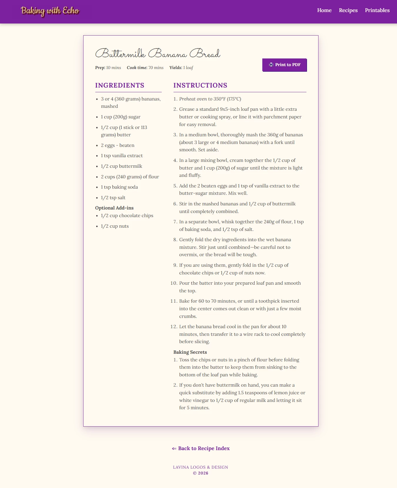 Screenshot of the Baking with Echo culinary website project